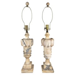 Italian Neoclassical Style Carrara Alabaster Marble Lamp, a Pair