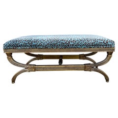 Italian Neoclassical Style Carved Giltwood Bench in Leopard Velvet Upholstery