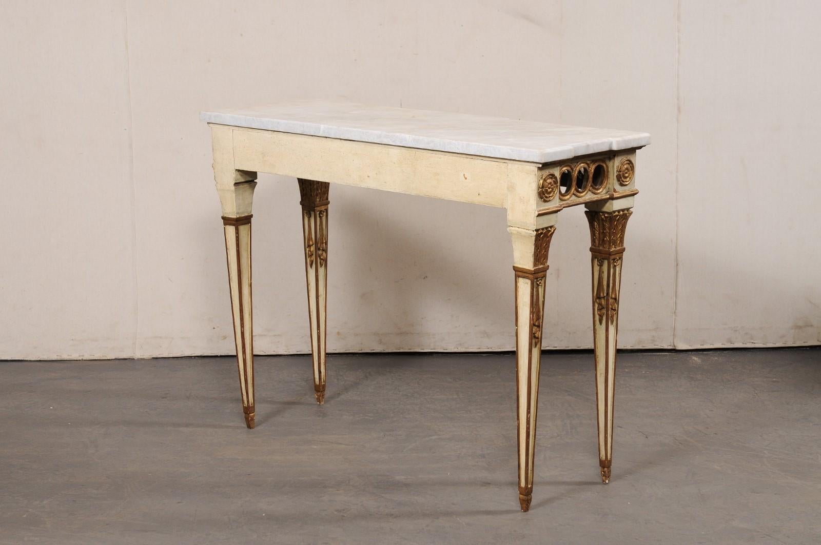 Marble Italian Neoclassical Style Console w/Pierced Apron & New Stone Top For Sale