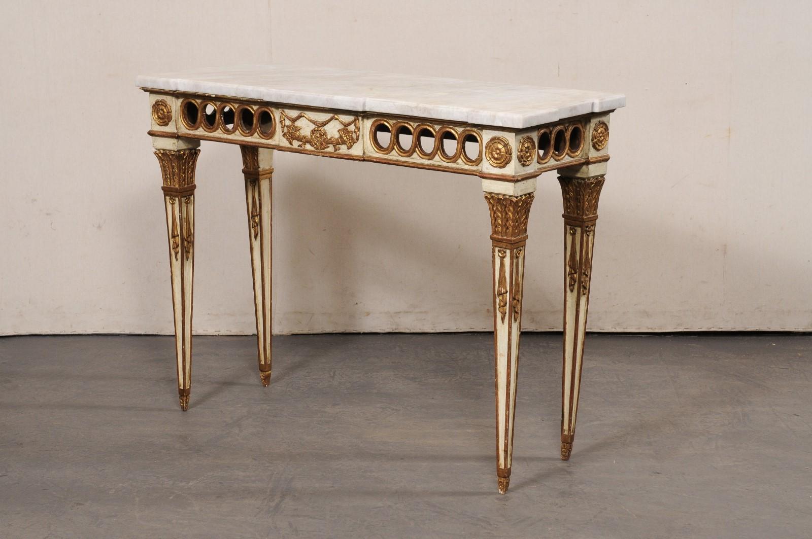 Italian Neoclassical Style Console w/Pierced Apron & New Stone Top For Sale 4