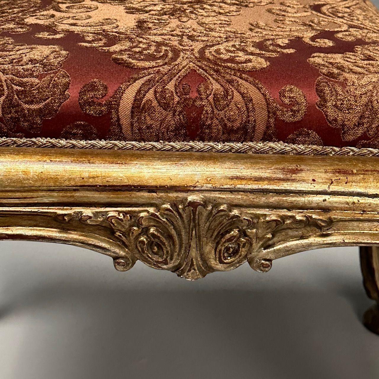 Italian Neoclassical Style, Curule Benches, Giltwood, Fabric, Camel Motif, 1970s For Sale 5
