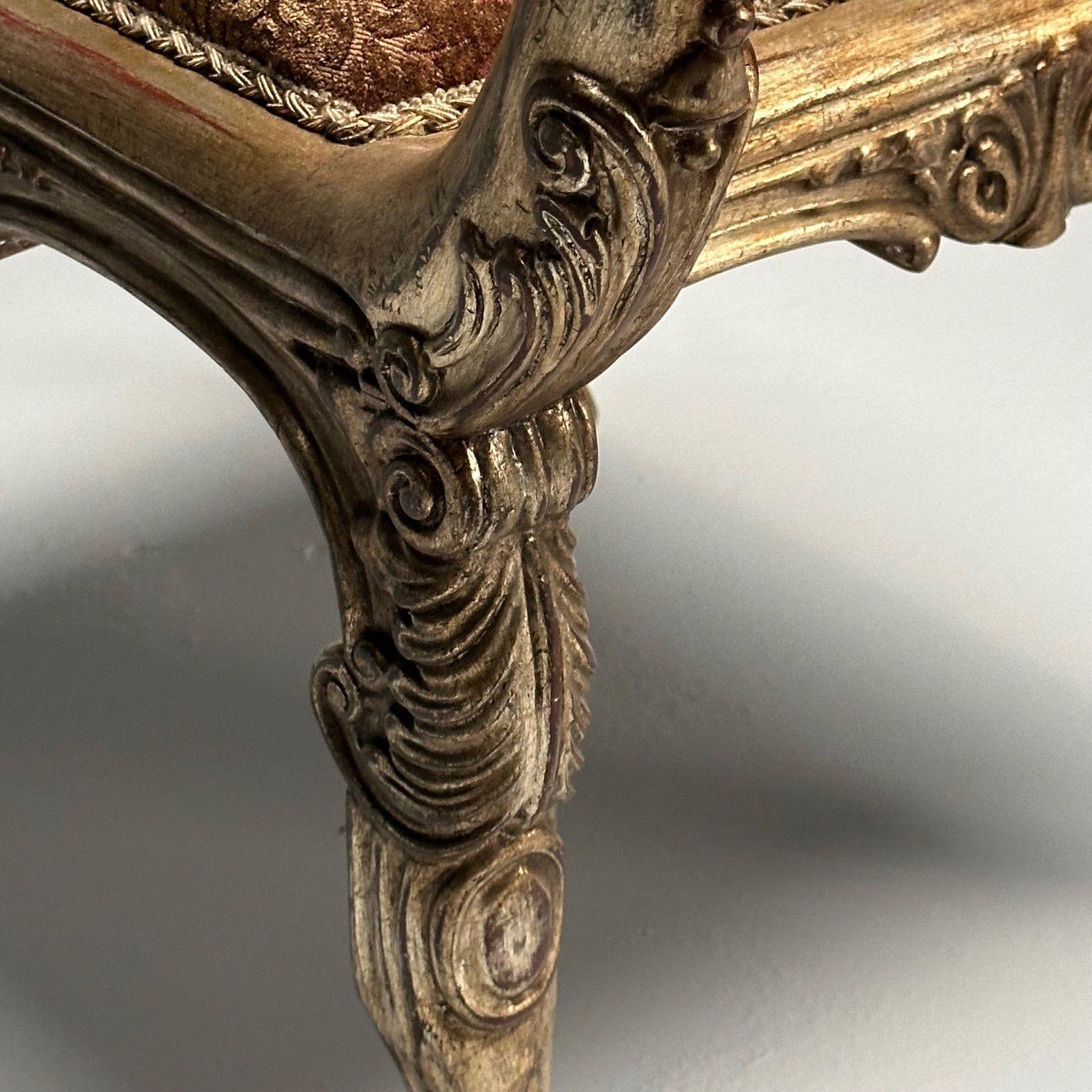 Italian Neoclassical Style, Curule Benches, Giltwood, Fabric, Camel Motif, 1970s For Sale 2