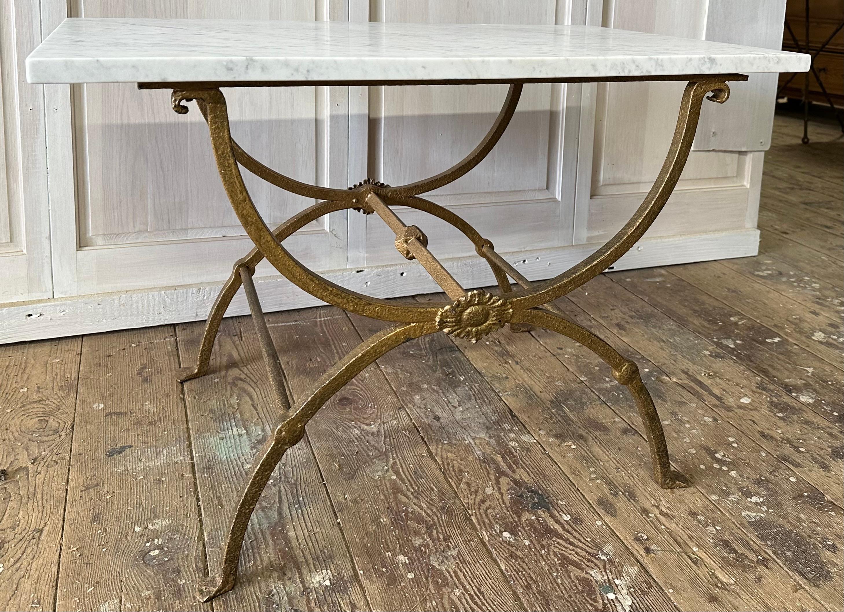 20th Century Italian Neoclassical Style Curule Marble Top Coffee Table