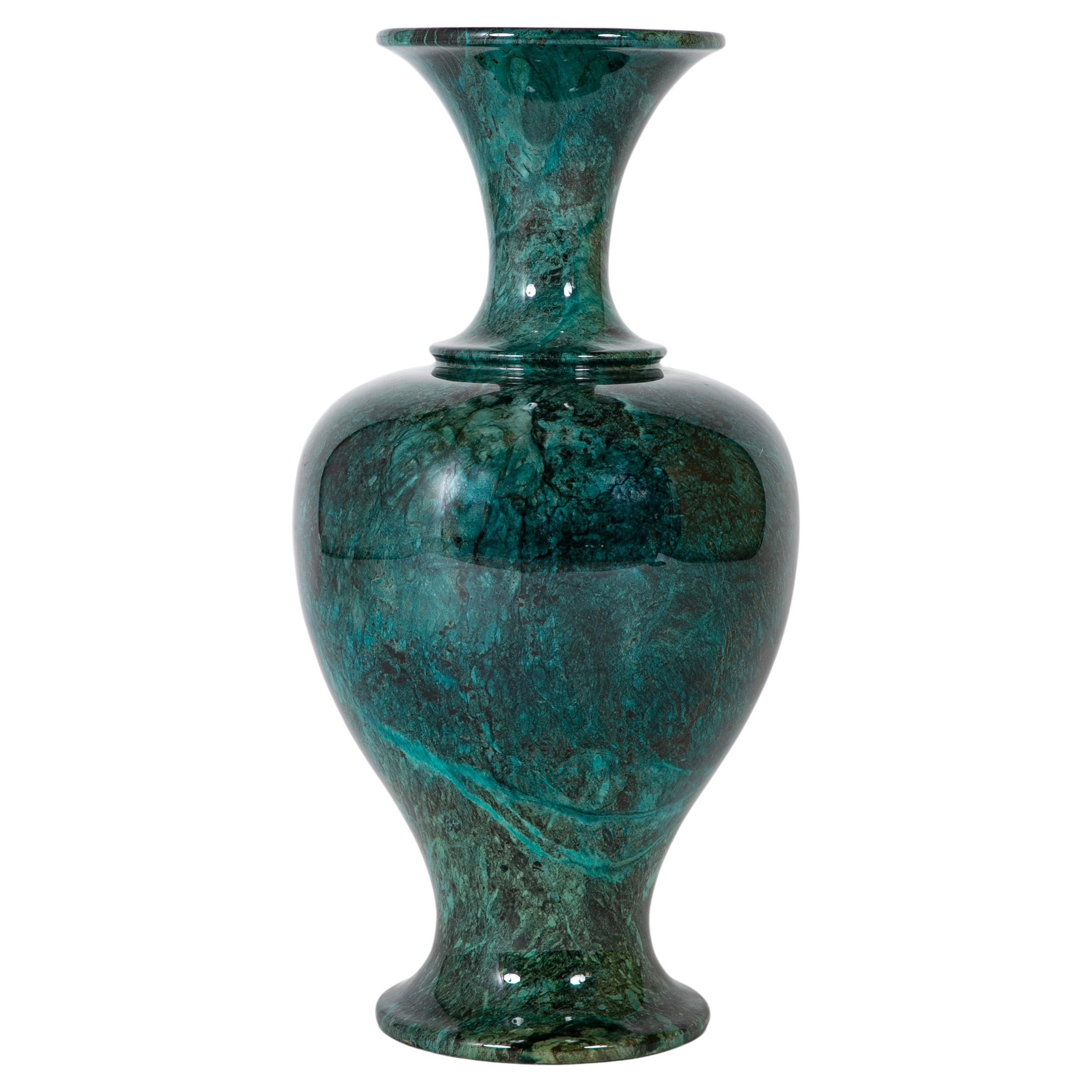 Italian Neoclassical Style Faux Green and Black Marble Vase Urn, Large Scale For Sale