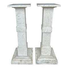 Italian Neoclassical Style Fluted Onyx Marble Pedestal Column Stands, Italy