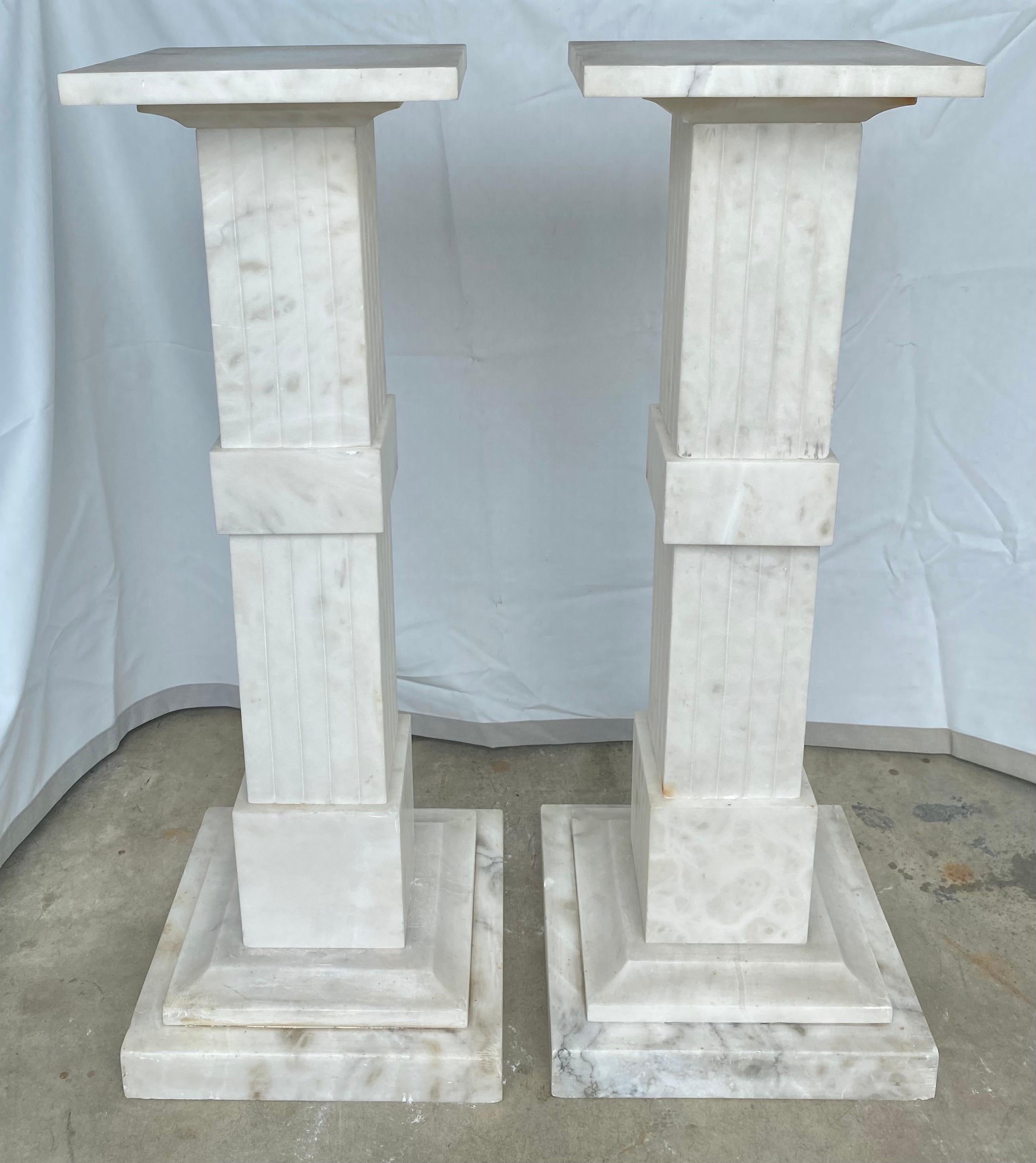 20th Century Italian Neoclassical Style Fluted Onyx Marble Pedestal Column Stands, Italy