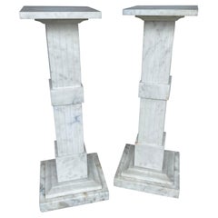 Italian Neoclassical Style Fluted Onyx Marble Pedestal Column Stands, Italy