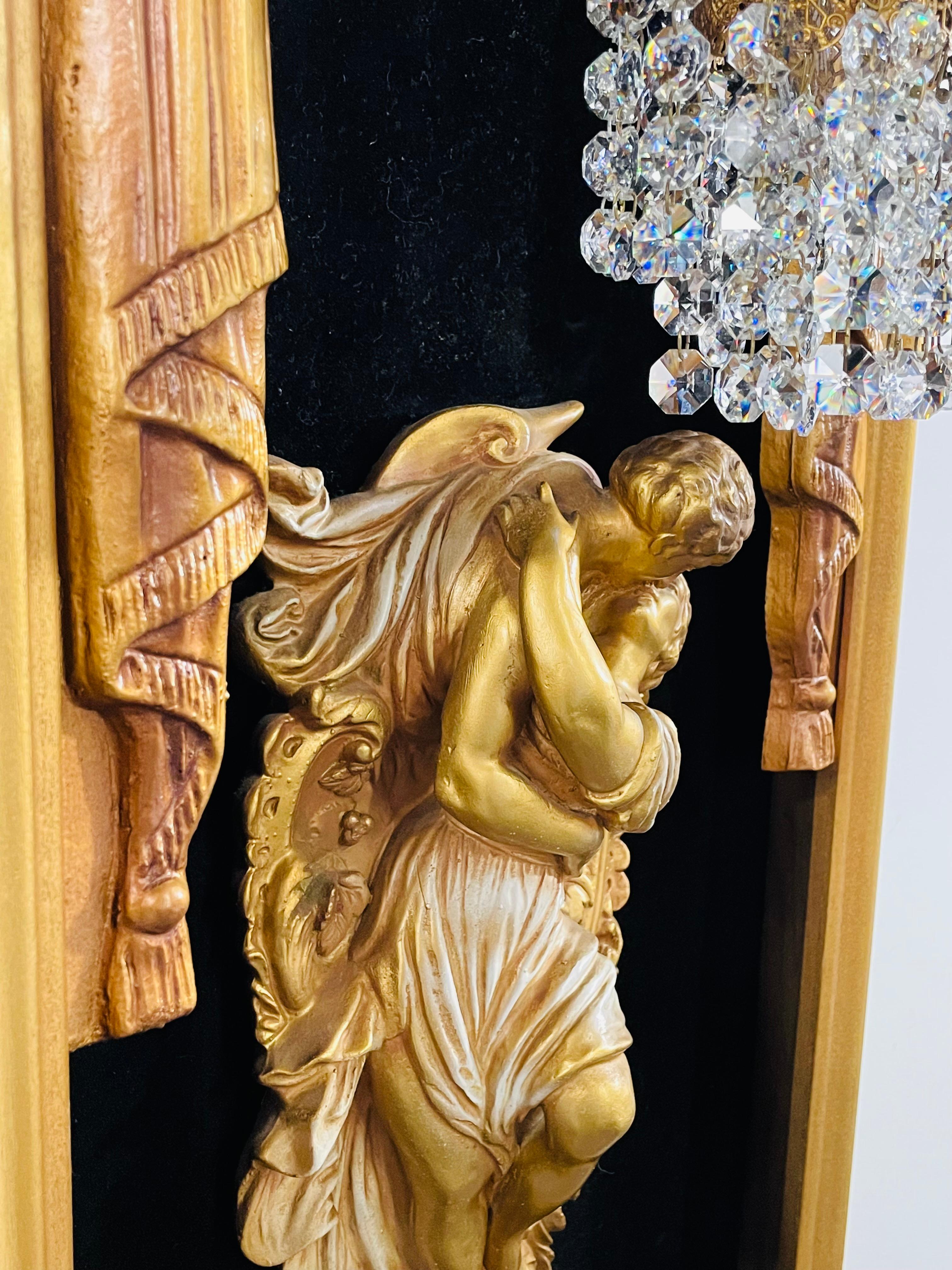 European Italian Neoclassical Style Framed Man and Woman Kissing Statue / Sconce, a Pair For Sale