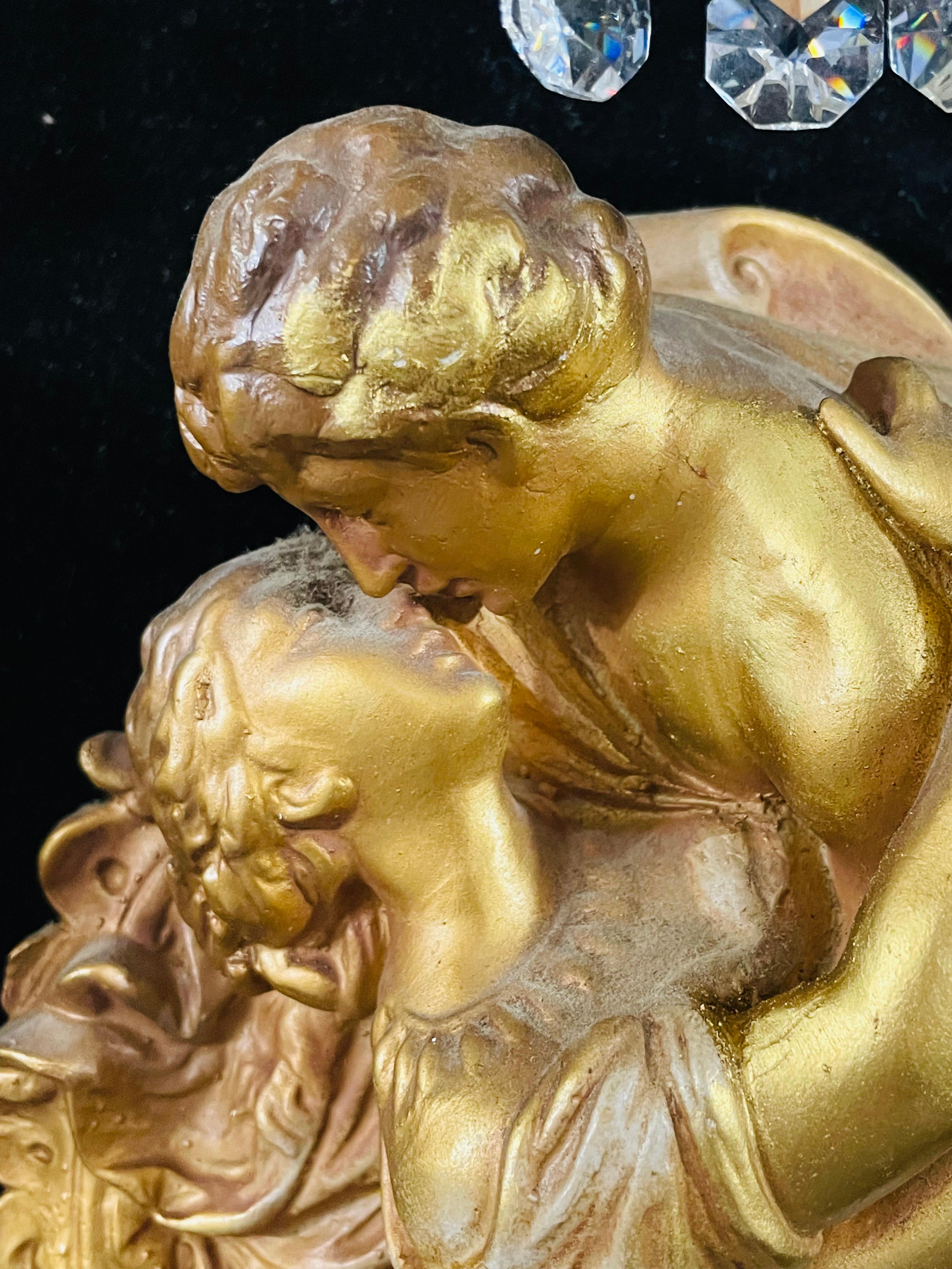 20th Century Italian Neoclassical Style Framed Man and Woman Kissing Statue / Sconce, a Pair For Sale