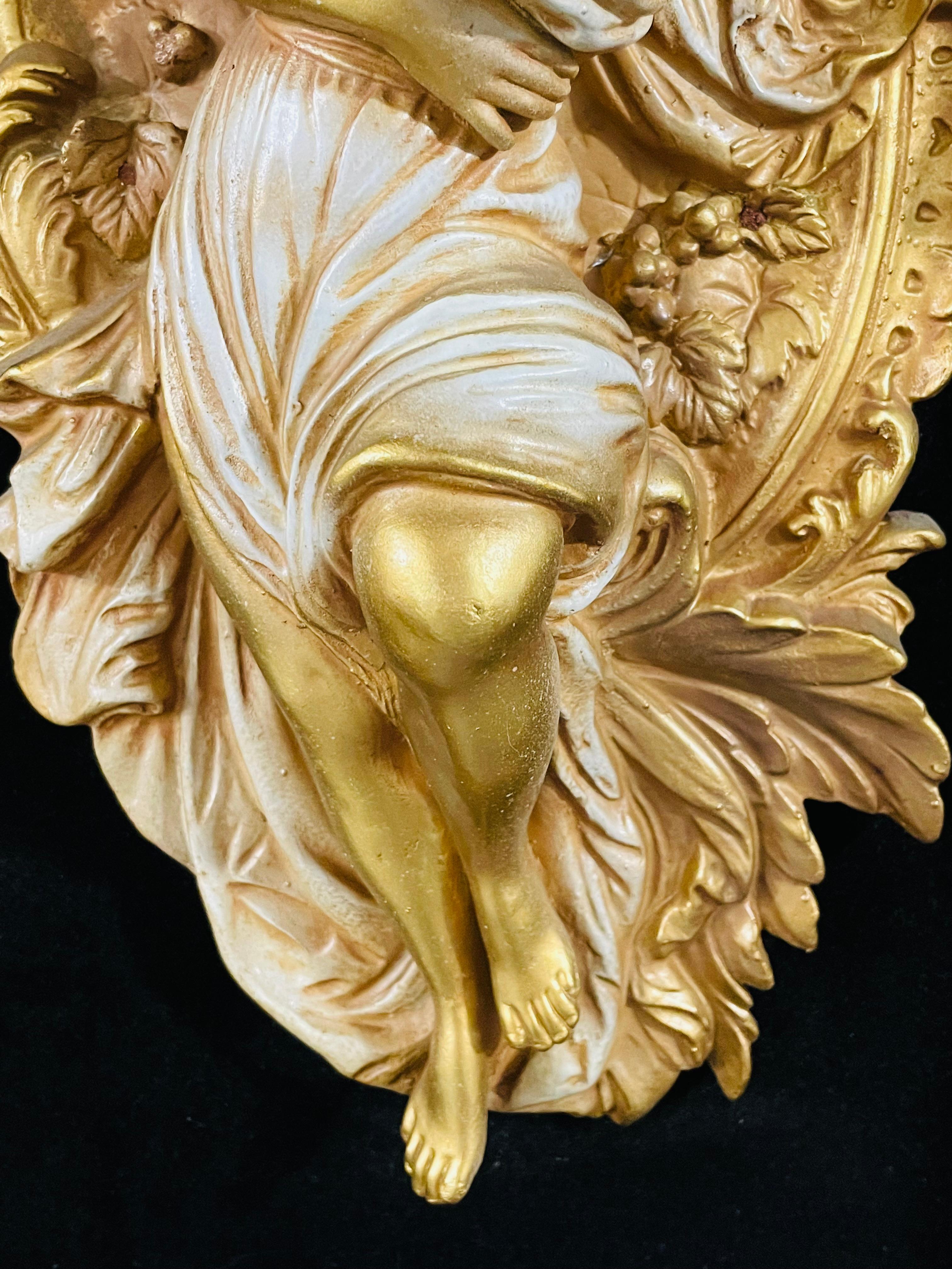 Velvet Italian Neoclassical Style Framed Man and Woman Kissing Statue / Sconce, a Pair For Sale