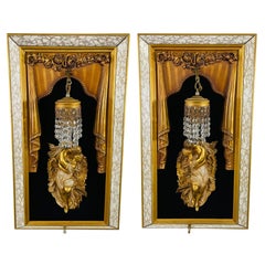 Italian Neoclassical Style Framed Man and Woman Kissing Statue / Sconce, a Pair