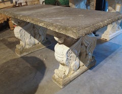 Italian Neoclassical Style Garden Table with Winged Rams Heads Decor, 1900s