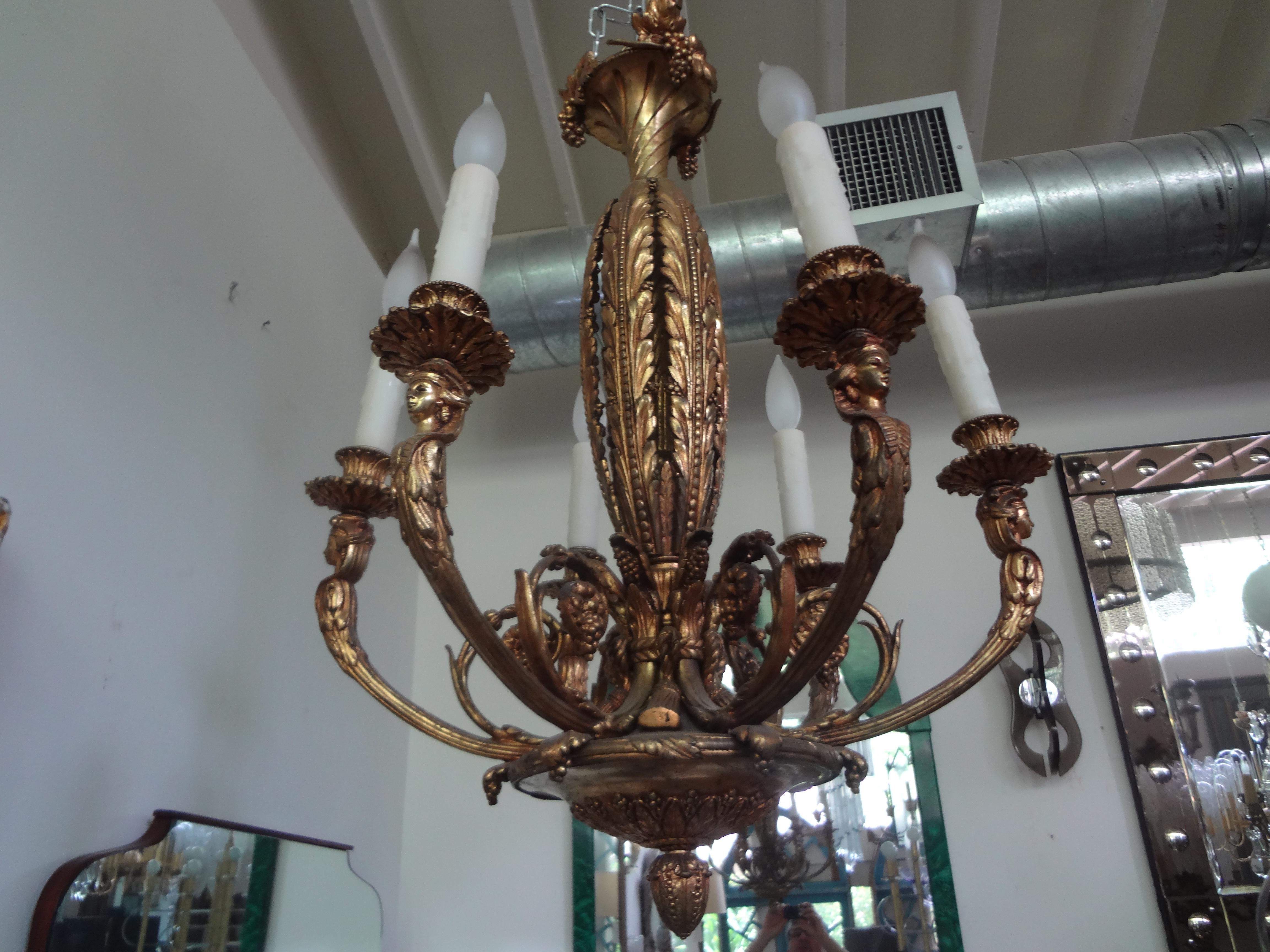 Italian Neoclassical Style Gilt Bronze 6-Light Chandelier For Sale 6