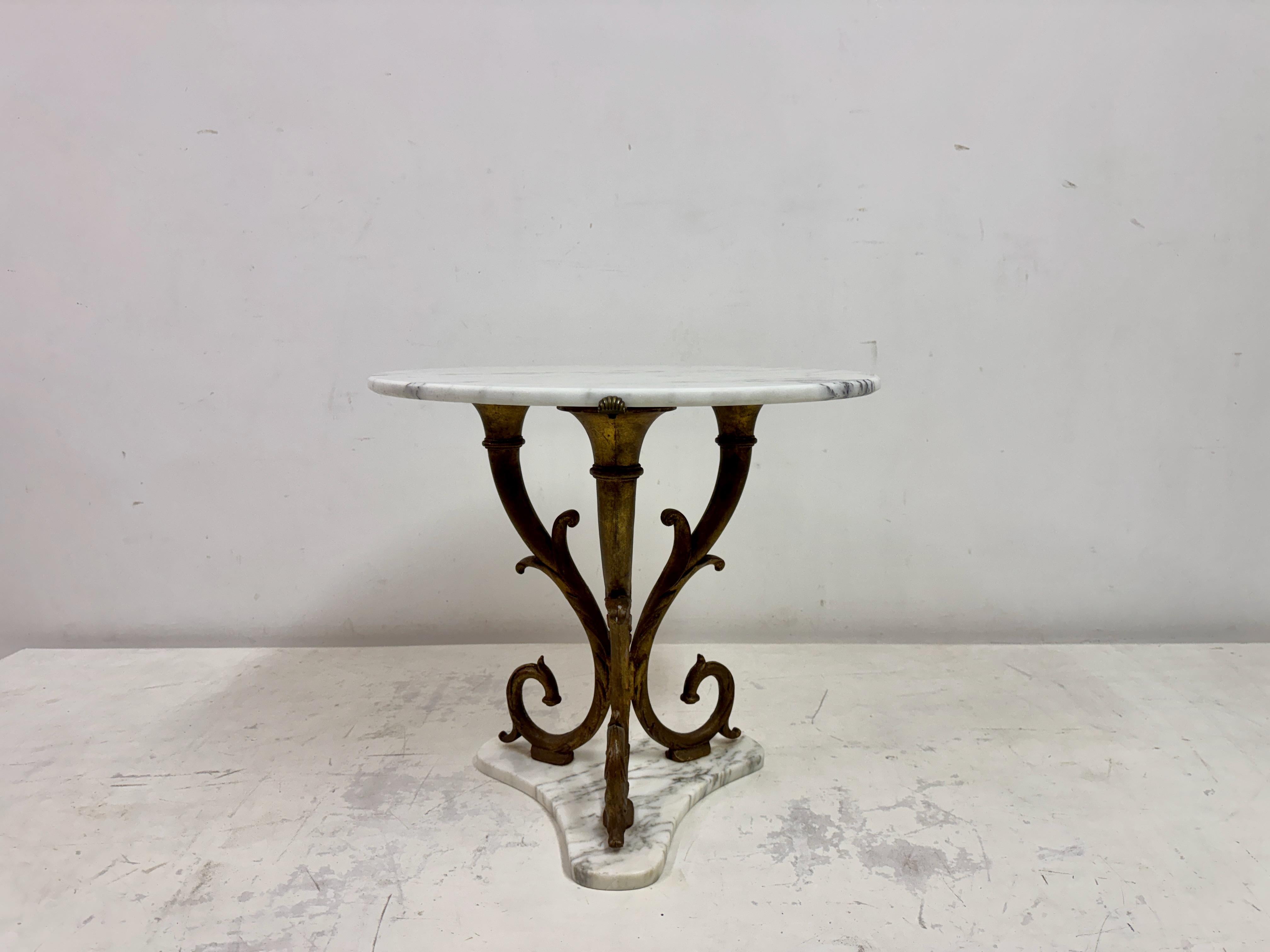 Italian Neoclassical-Style Gilt Metal and Marble Side Table, 1950s In Good Condition For Sale In London, London