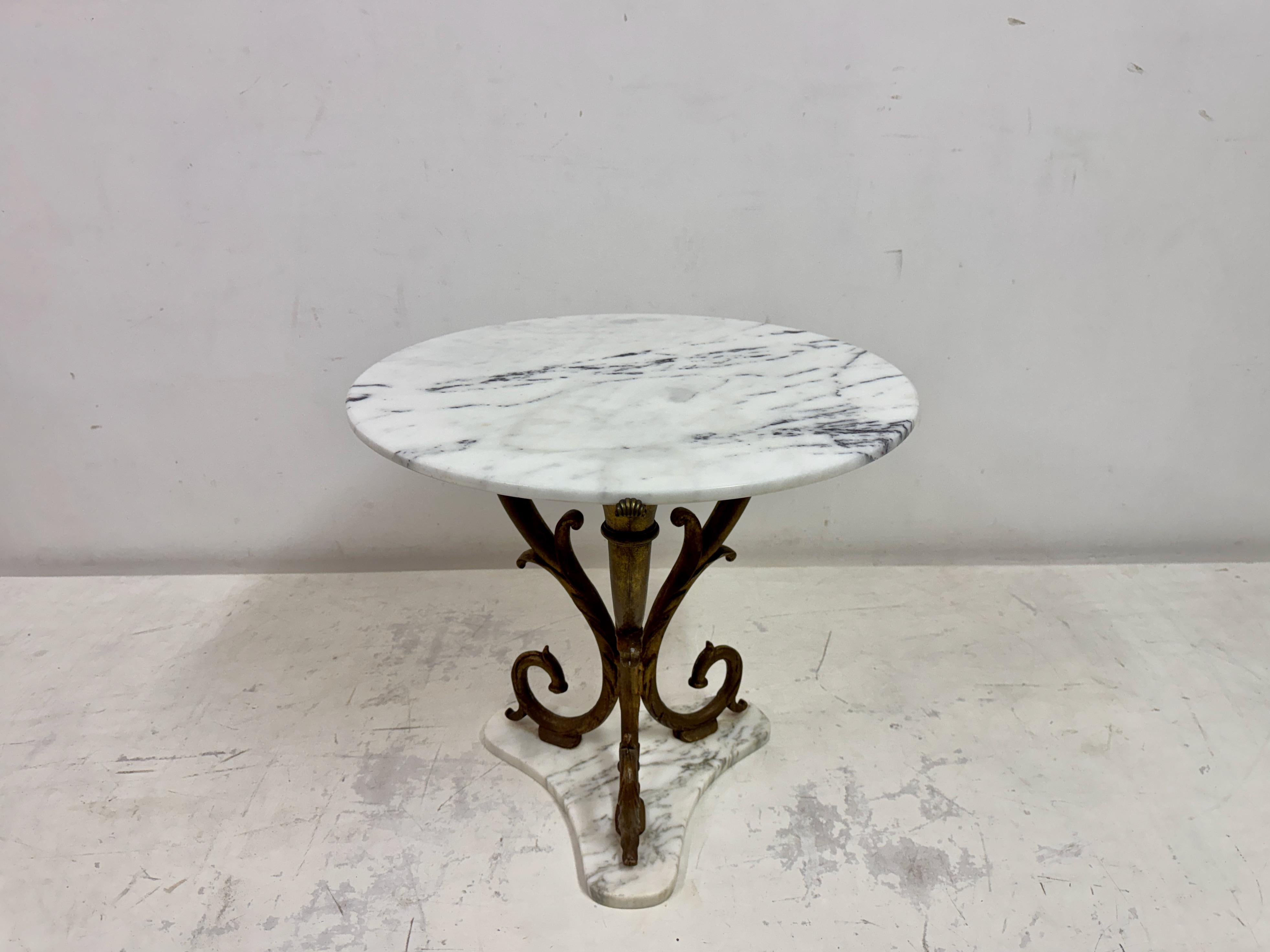 20th Century Italian Neoclassical-Style Gilt Metal and Marble Side Table, 1950s For Sale
