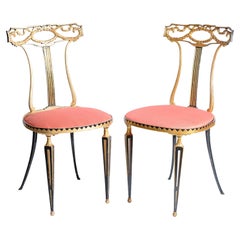 Vintage Italian Neoclassical Style Gilt Metal Chairs by Palladio, A-Pair