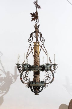 Italian Neoclassical Style Giltwood and Green Painted Tole Chandelier
