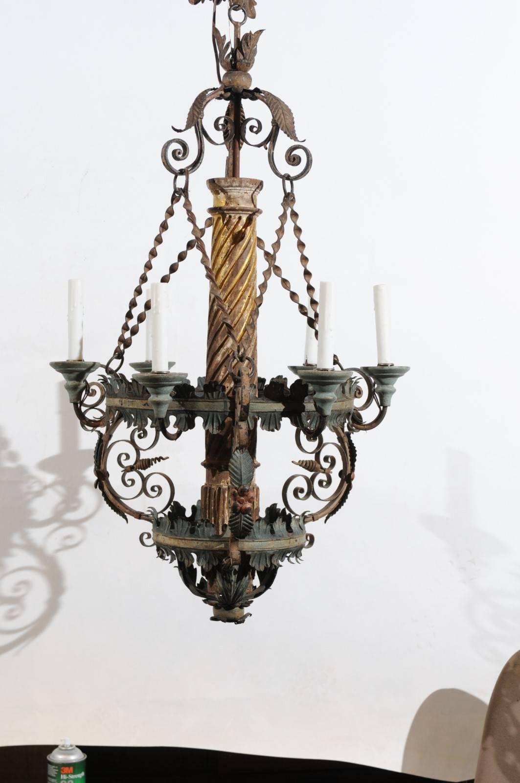Italian Neoclassical Style Giltwood and Green Painted Tole Chandelier 2