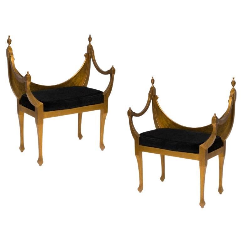 Italian Neoclassical Style Gold Leaf Benches
