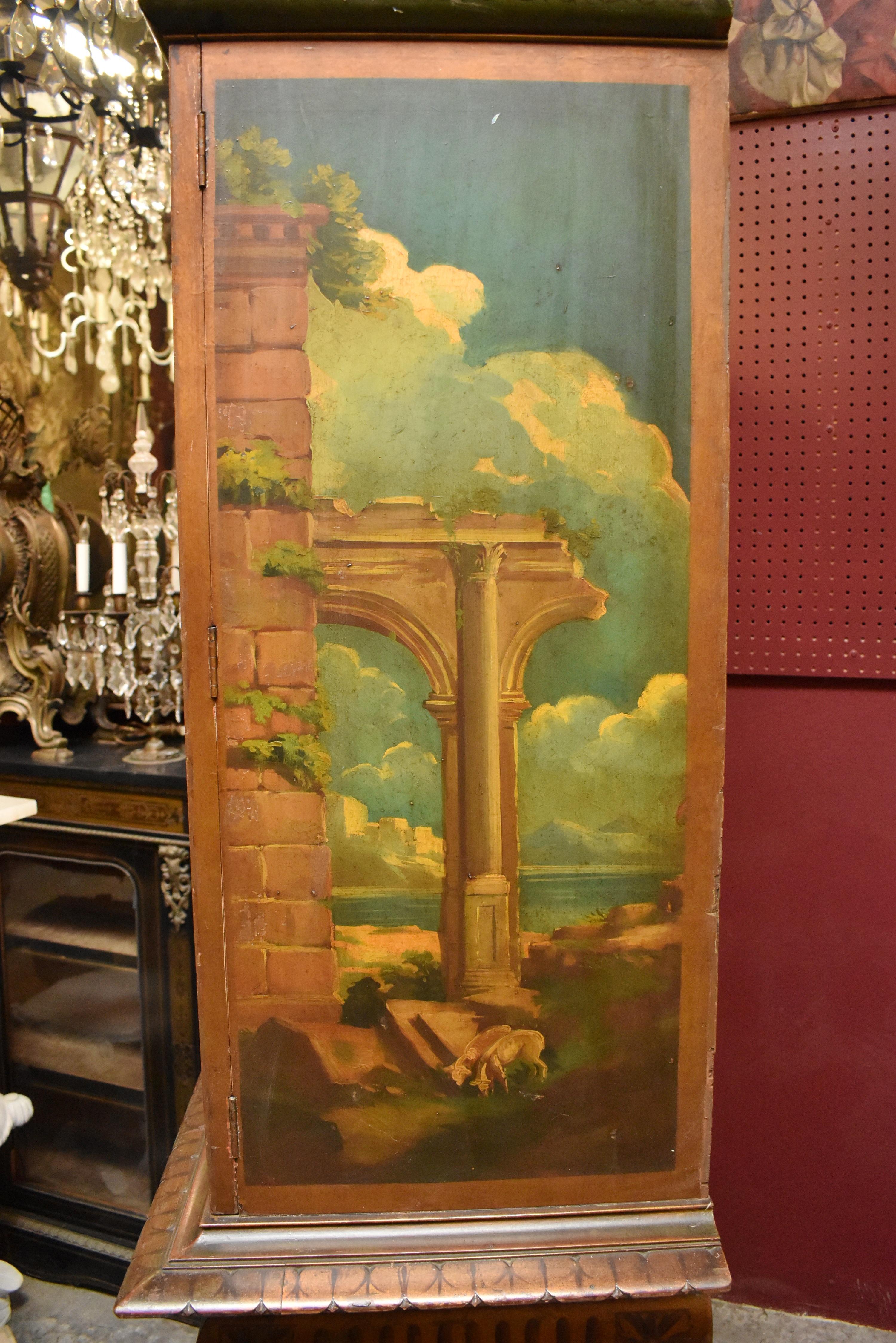 Hand-Carved Italian Neoclassical Style Hand Painted Cabinet on Stand