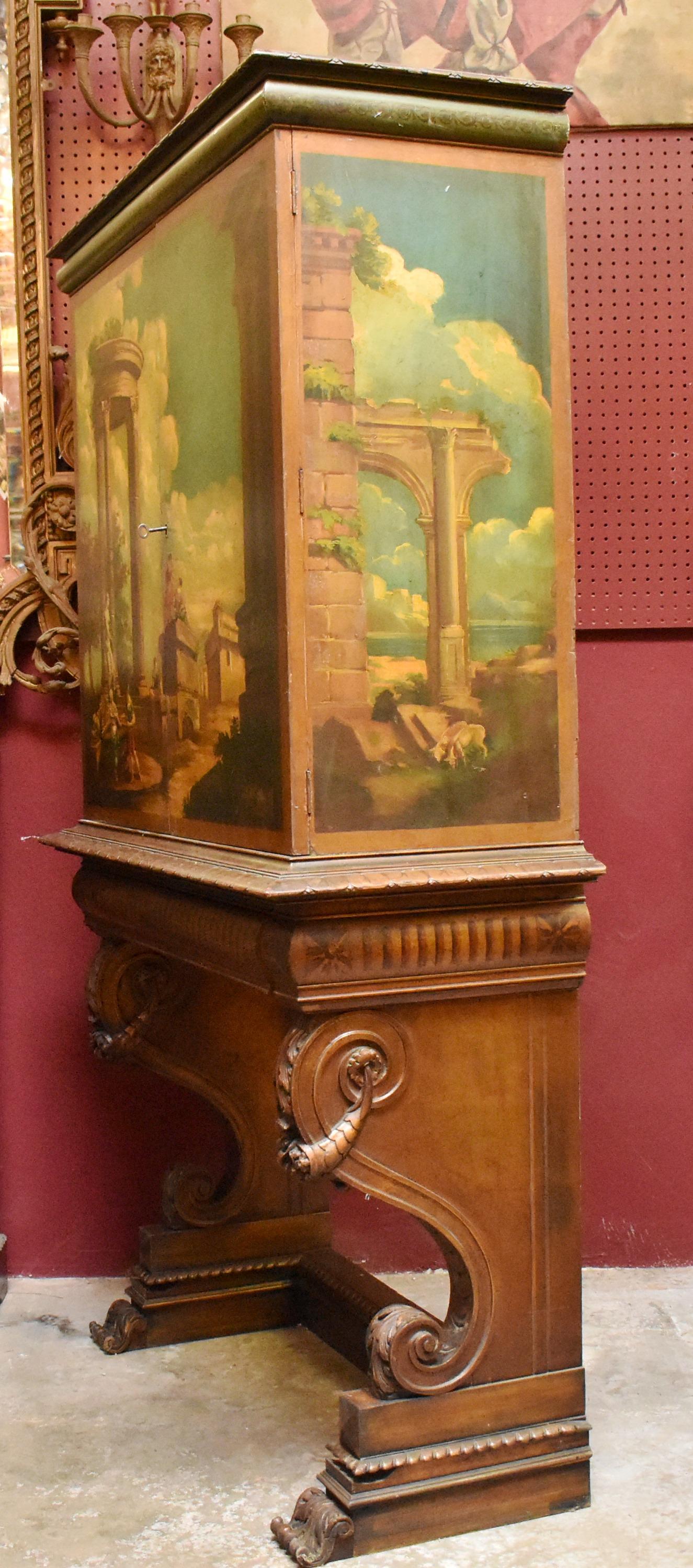 Italian Neoclassical Style Hand Painted Cabinet on Stand In Good Condition In Cypress, CA
