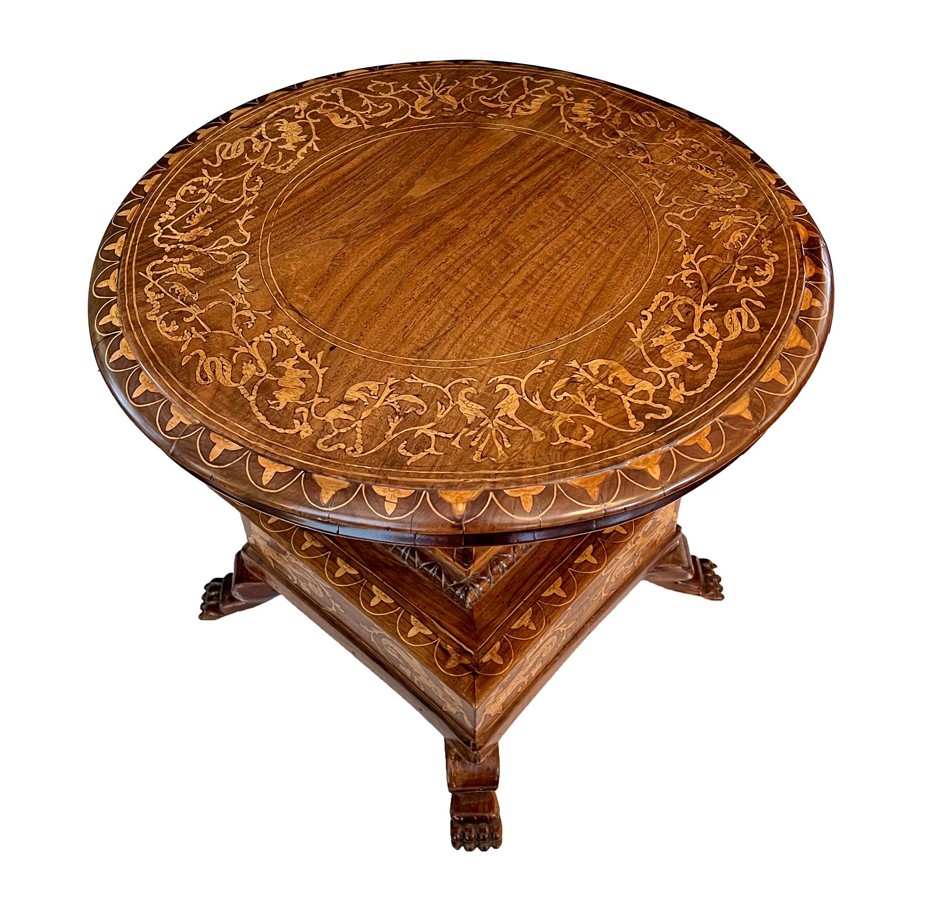 Italian Neoclassical Style Inlaid Walnut Circular Side / Drinks Table For Sale 1