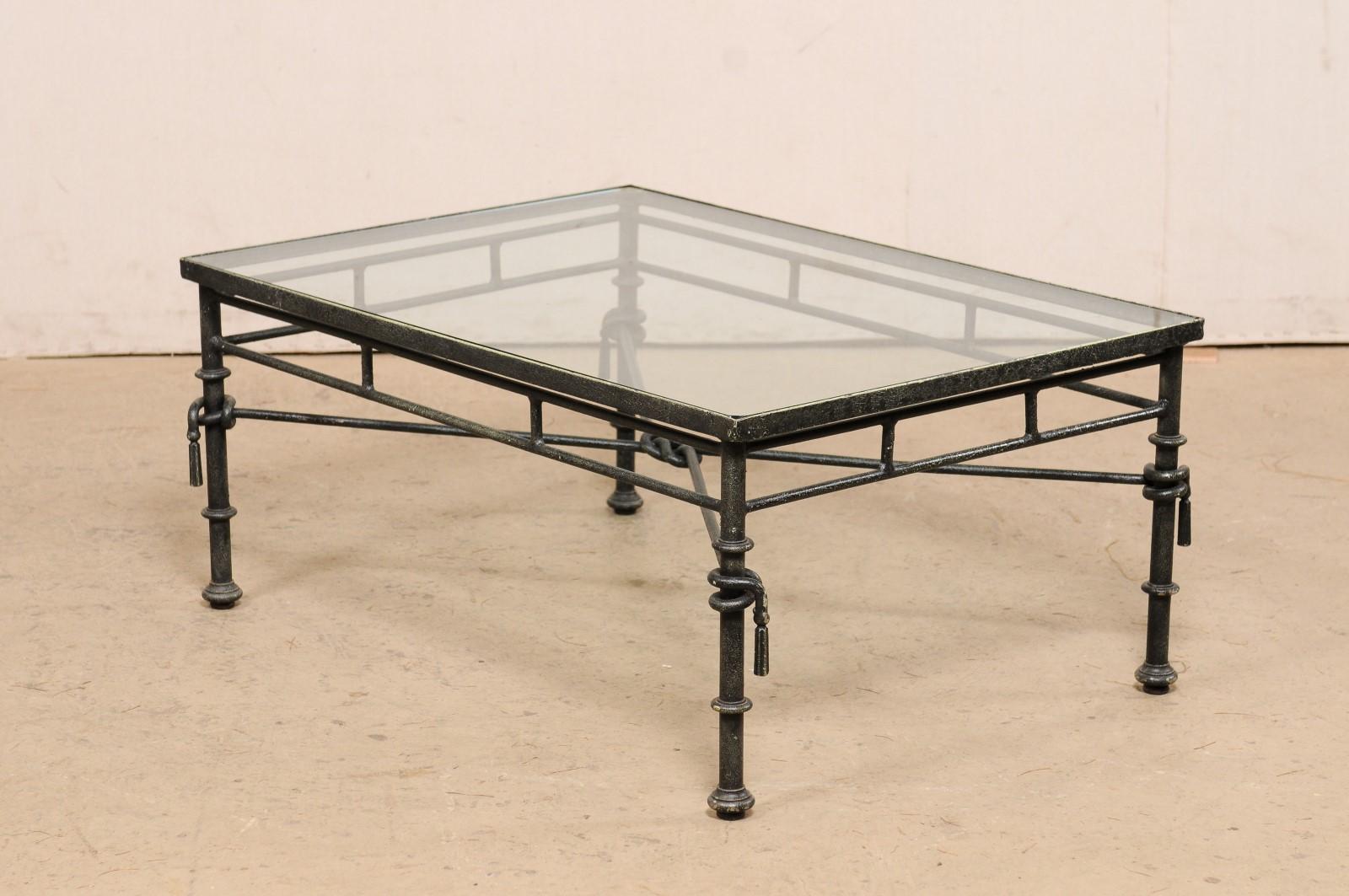 Italian Neoclassical-Style Iron Base Coffee Table with Glass Top 6