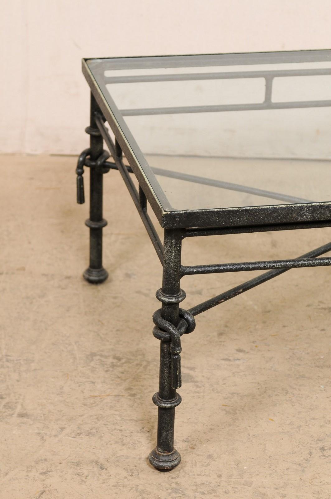 Italian Neoclassical-Style Iron Base Coffee Table with Glass Top In Good Condition In Atlanta, GA