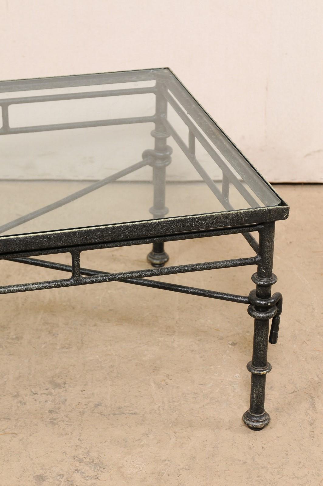 20th Century Italian Neoclassical-Style Iron Base Coffee Table with Glass Top