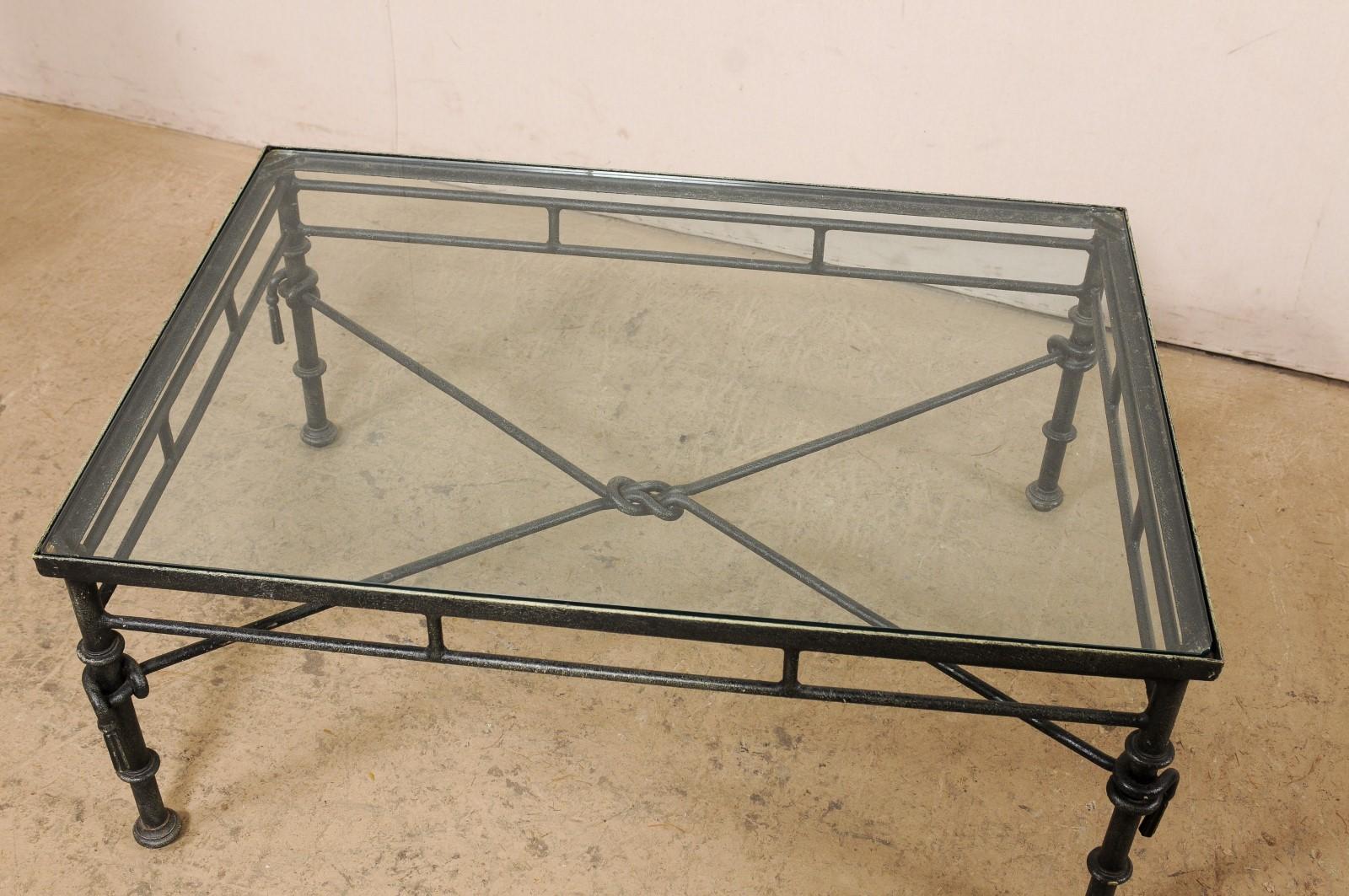 Italian Neoclassical-Style Iron Base Coffee Table with Glass Top 1