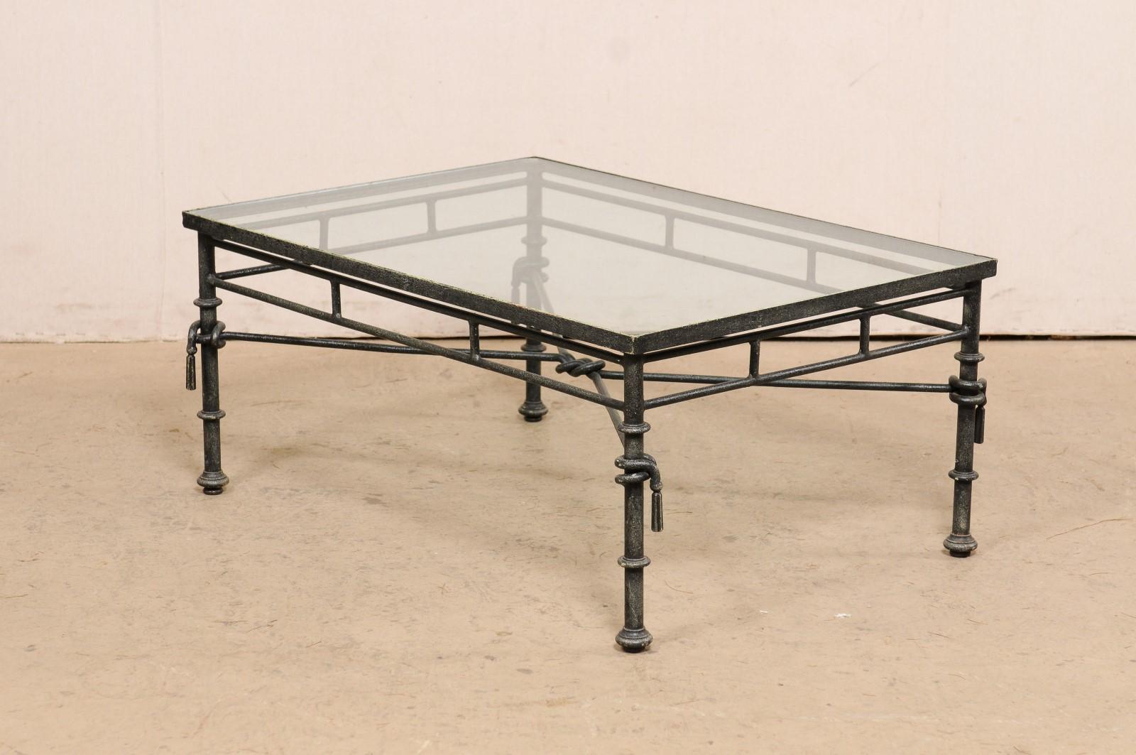 Italian Neoclassical-Style Iron Base Coffee Table with Glass Top 2