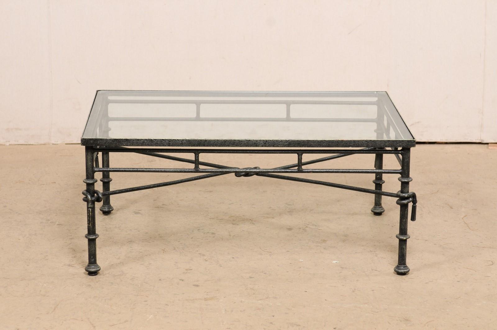 Italian Neoclassical-Style Iron Base Coffee Table with Glass Top 3