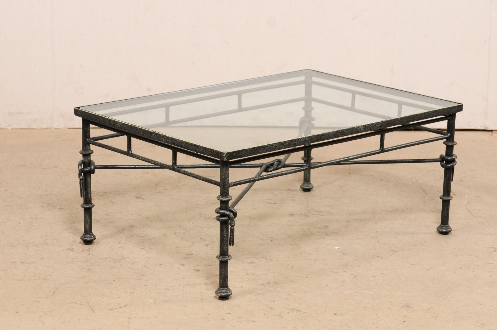 Italian Neoclassical-Style Iron Base Coffee Table with Glass Top 4