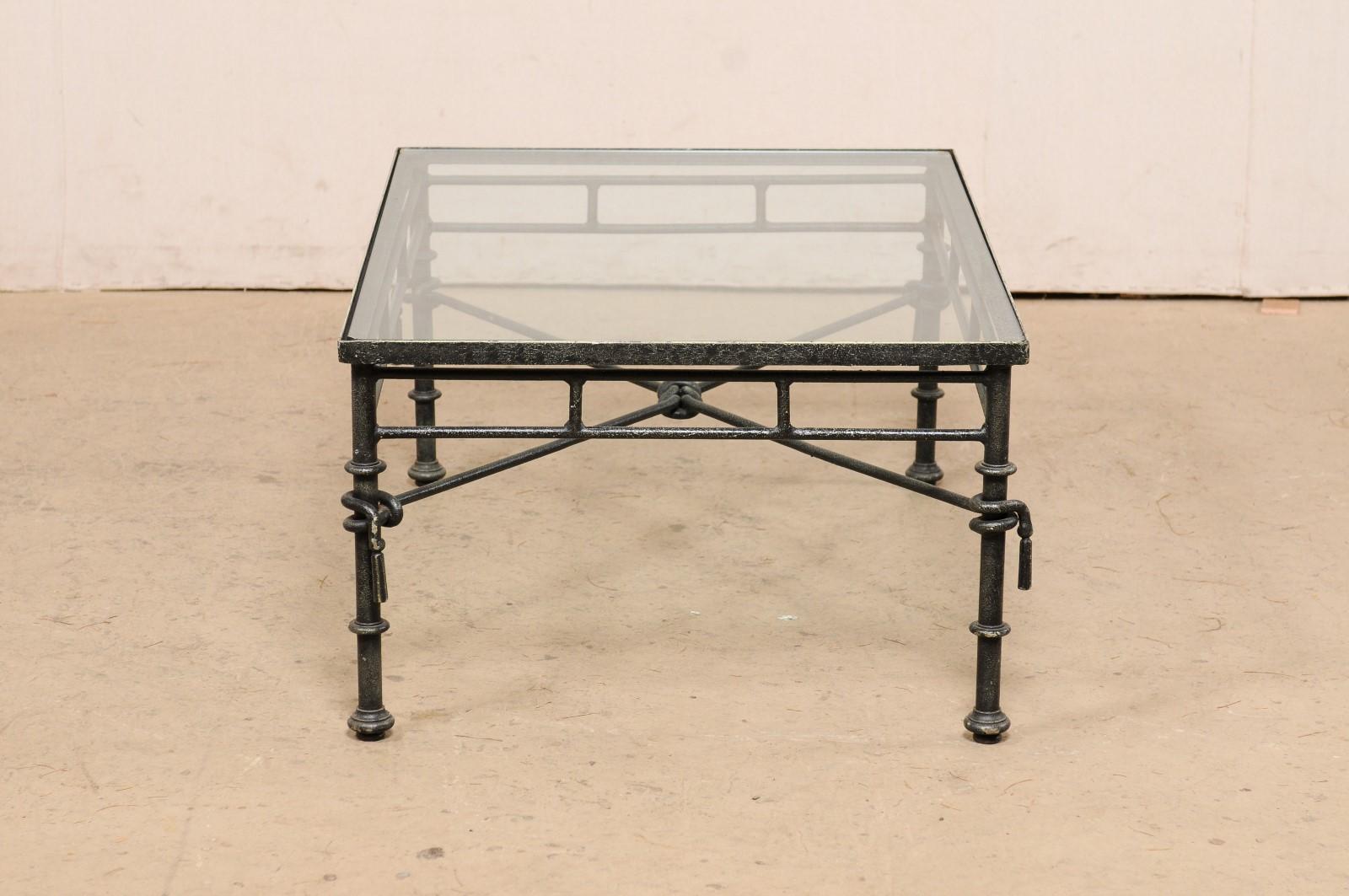 Italian Neoclassical-Style Iron Base Coffee Table with Glass Top 5