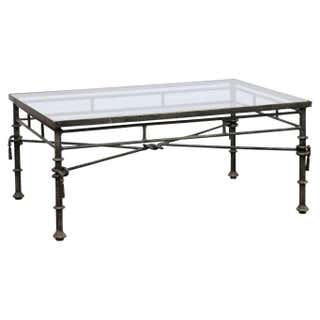 Fancy Cast Iron Rectangular Table Base with Glass Top, circa 1930s For ...