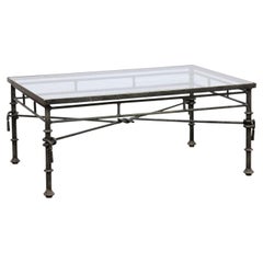 Italian Neoclassical-Style Iron Base Coffee Table with Glass Top