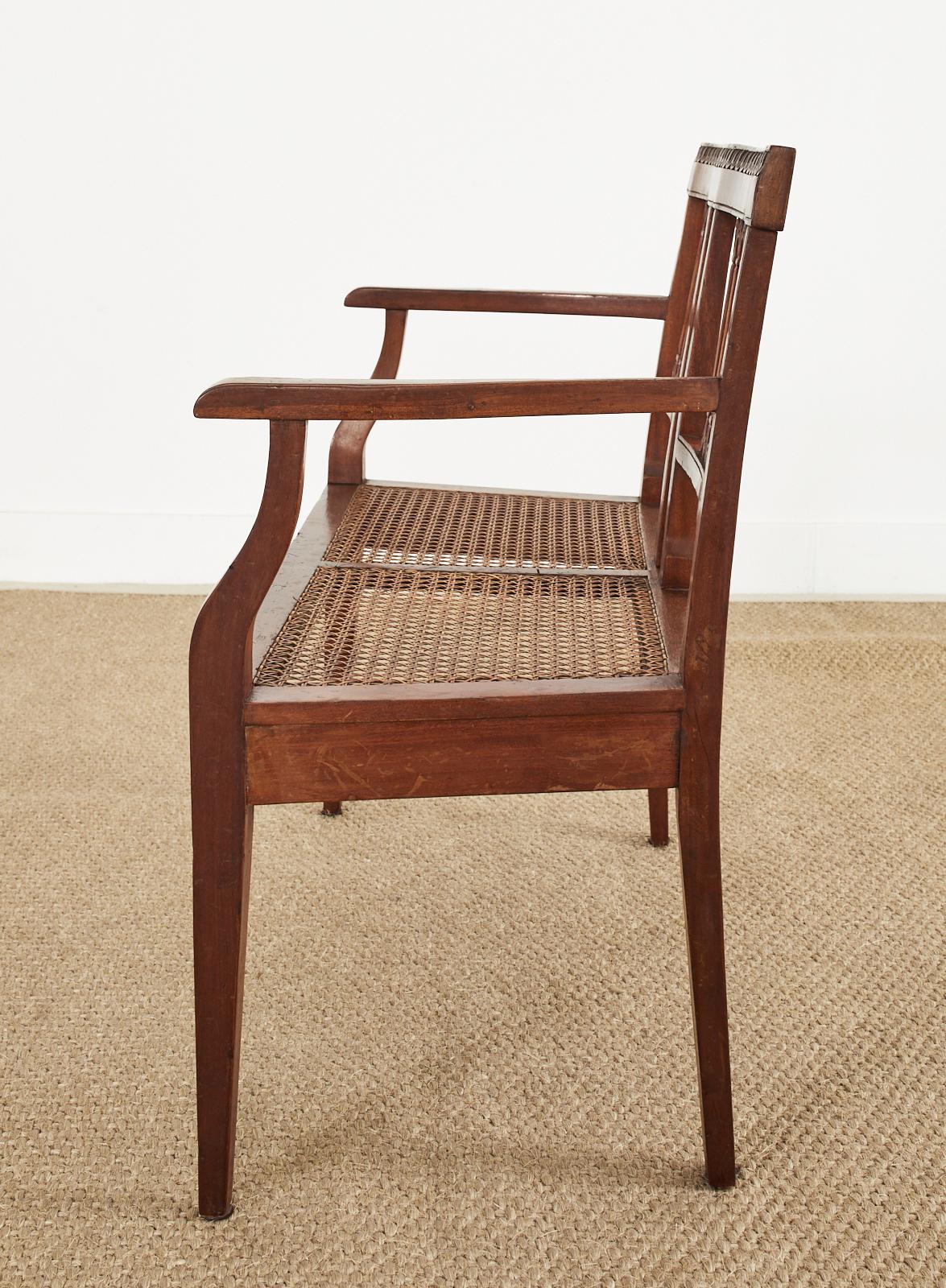 Italian Neoclassical Style Mahogany Cane Seat Bench Settee 5
