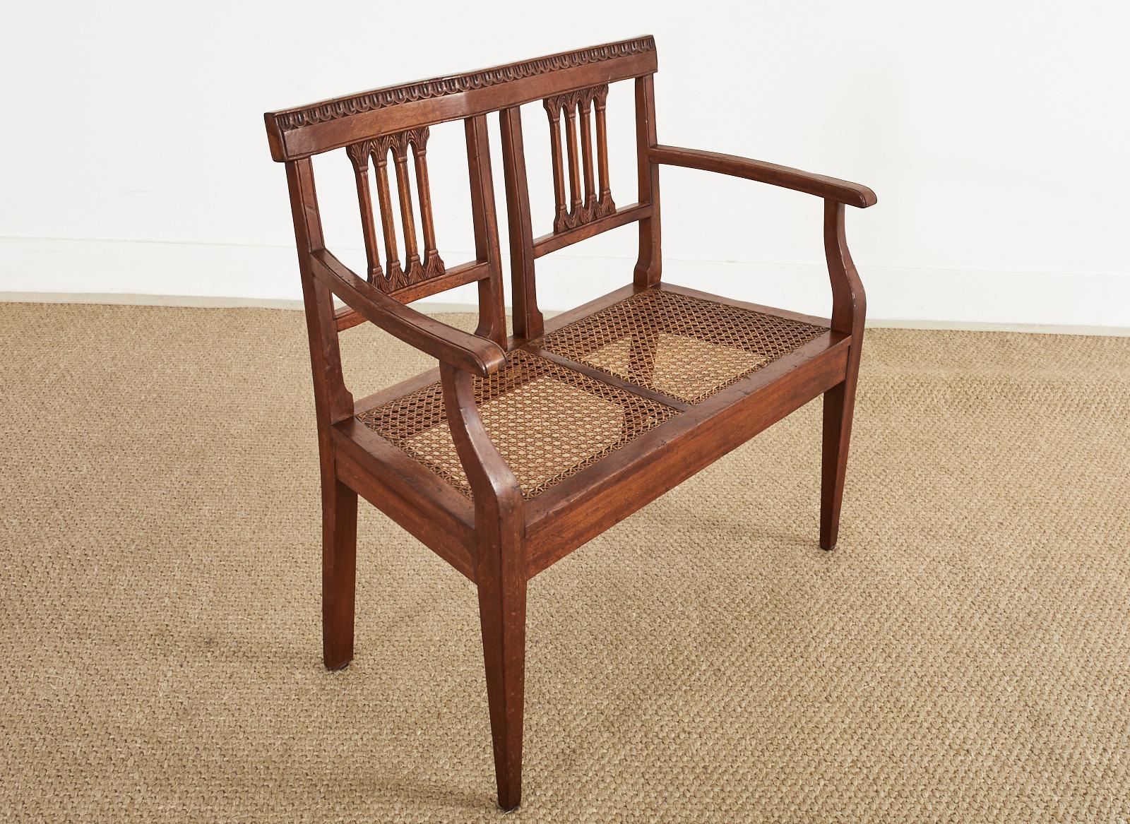 Italian Neoclassical Style Mahogany Cane Seat Bench Settee For Sale 6