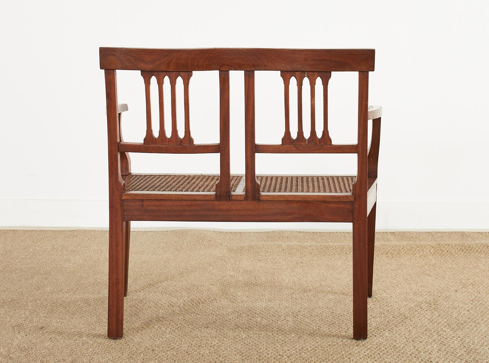 Italian Neoclassical Style Mahogany Cane Seat Bench Settee For Sale 8