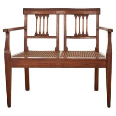 Used Italian Neoclassical Style Mahogany Cane Seat Bench Settee