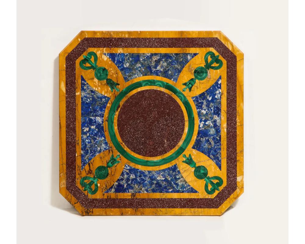 A magnificent Italian neoclassical style marble, malachite, lapis lazuli, and porphyry panel, early 20th century.  

This panel is made with all different precious hardstones. All the stones used in this panel were also used in many different