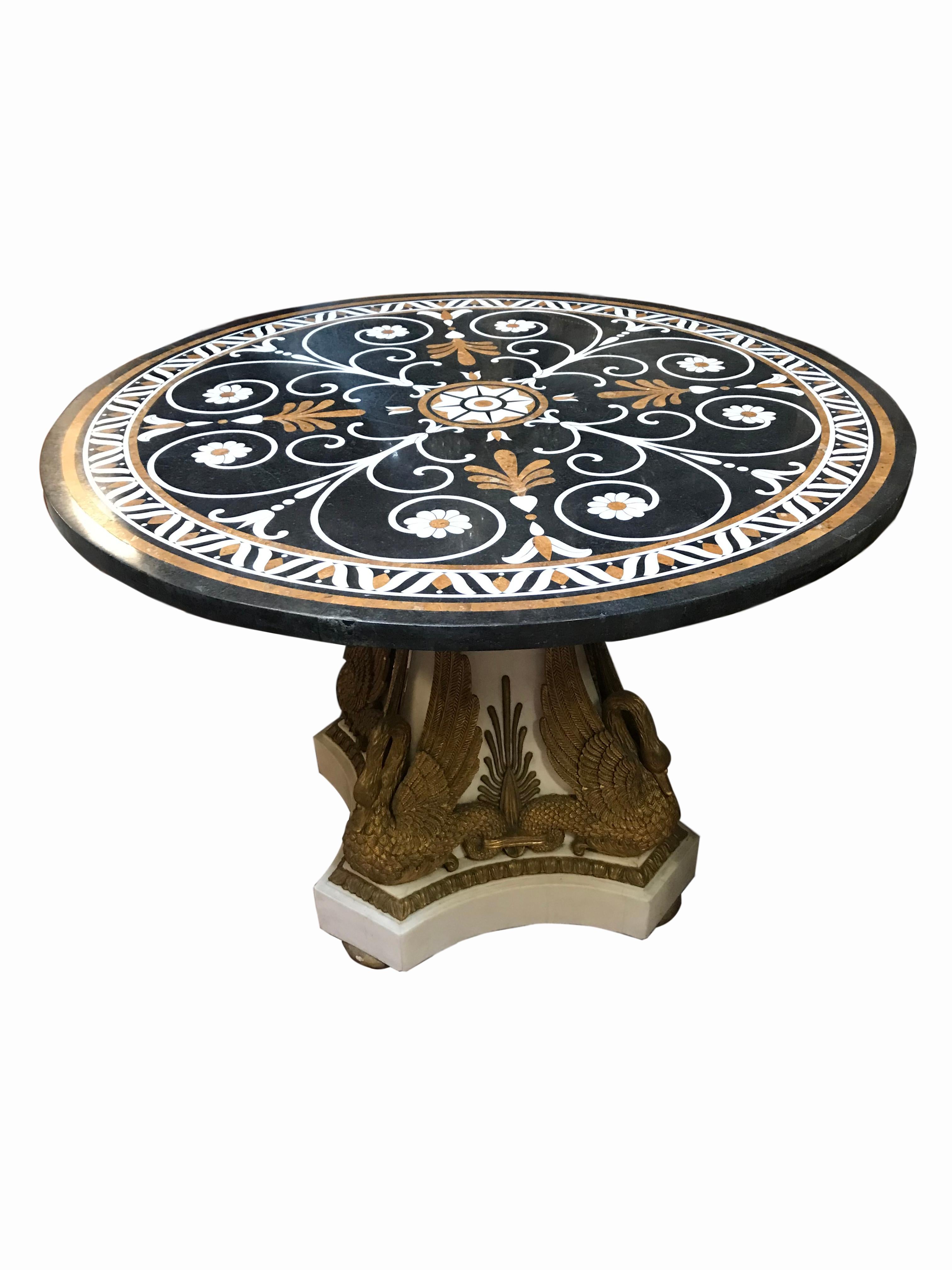 Carved Italian Neoclassical Style Marble Veneered Round Table