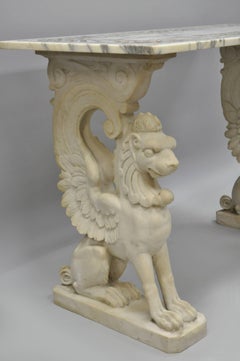 Italian Neoclassical Style Marble-Top Console Hall Table with Winged Griffins