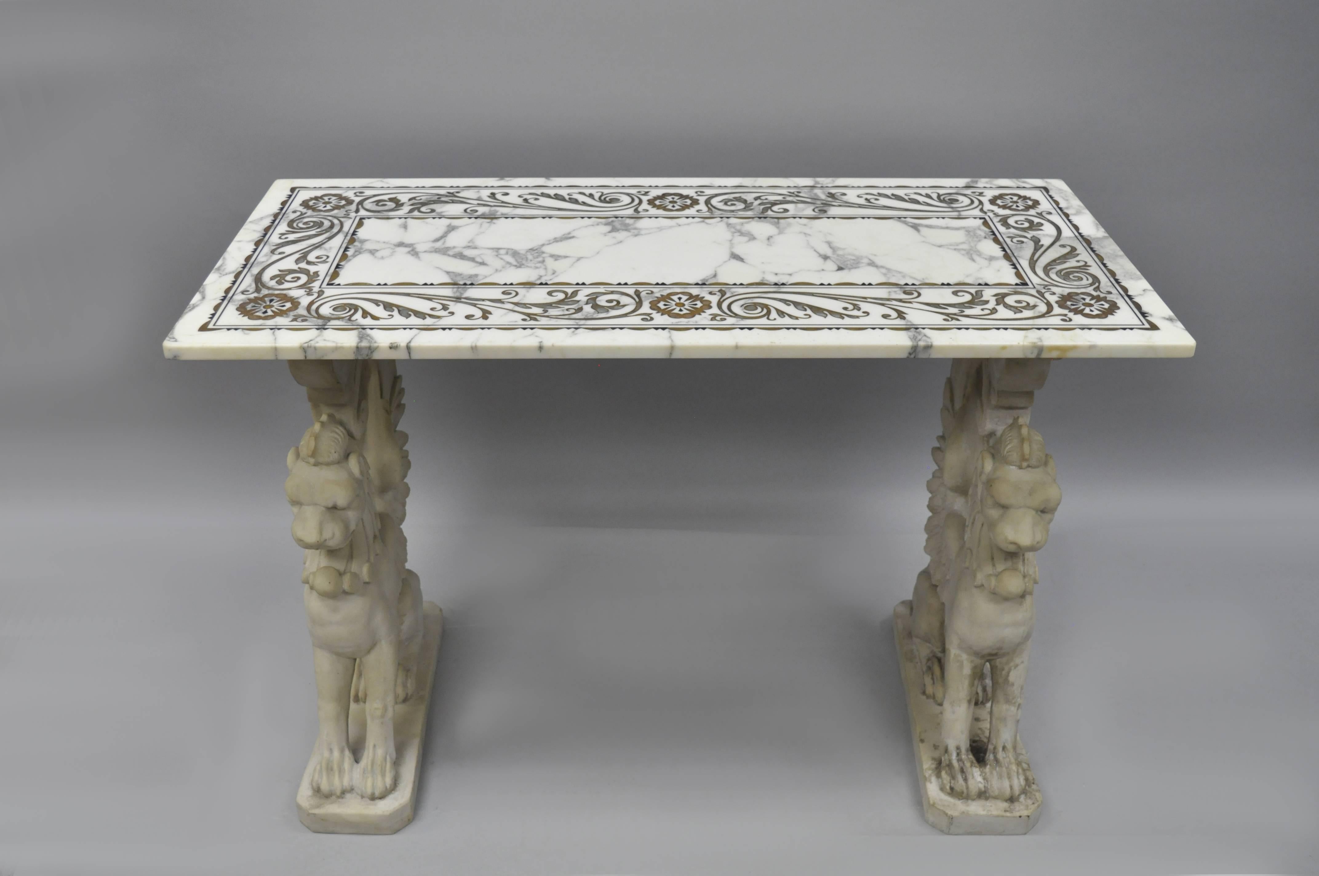 Italian Neoclassical Style Marble-Top Console Hall Table with Winged Griffins In Good Condition In Philadelphia, PA