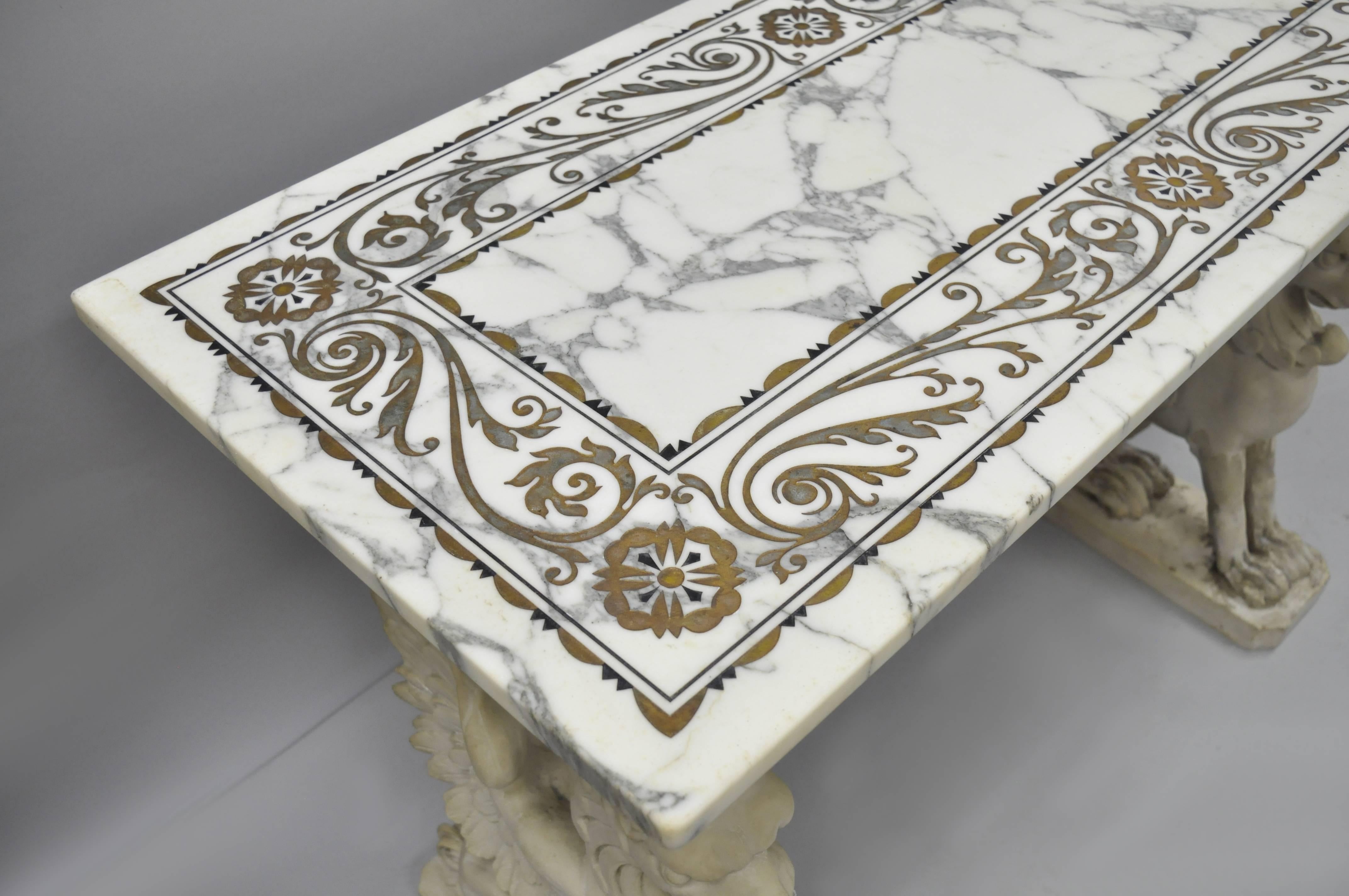 Resin Italian Neoclassical Style Marble-Top Console Hall Table with Winged Griffins