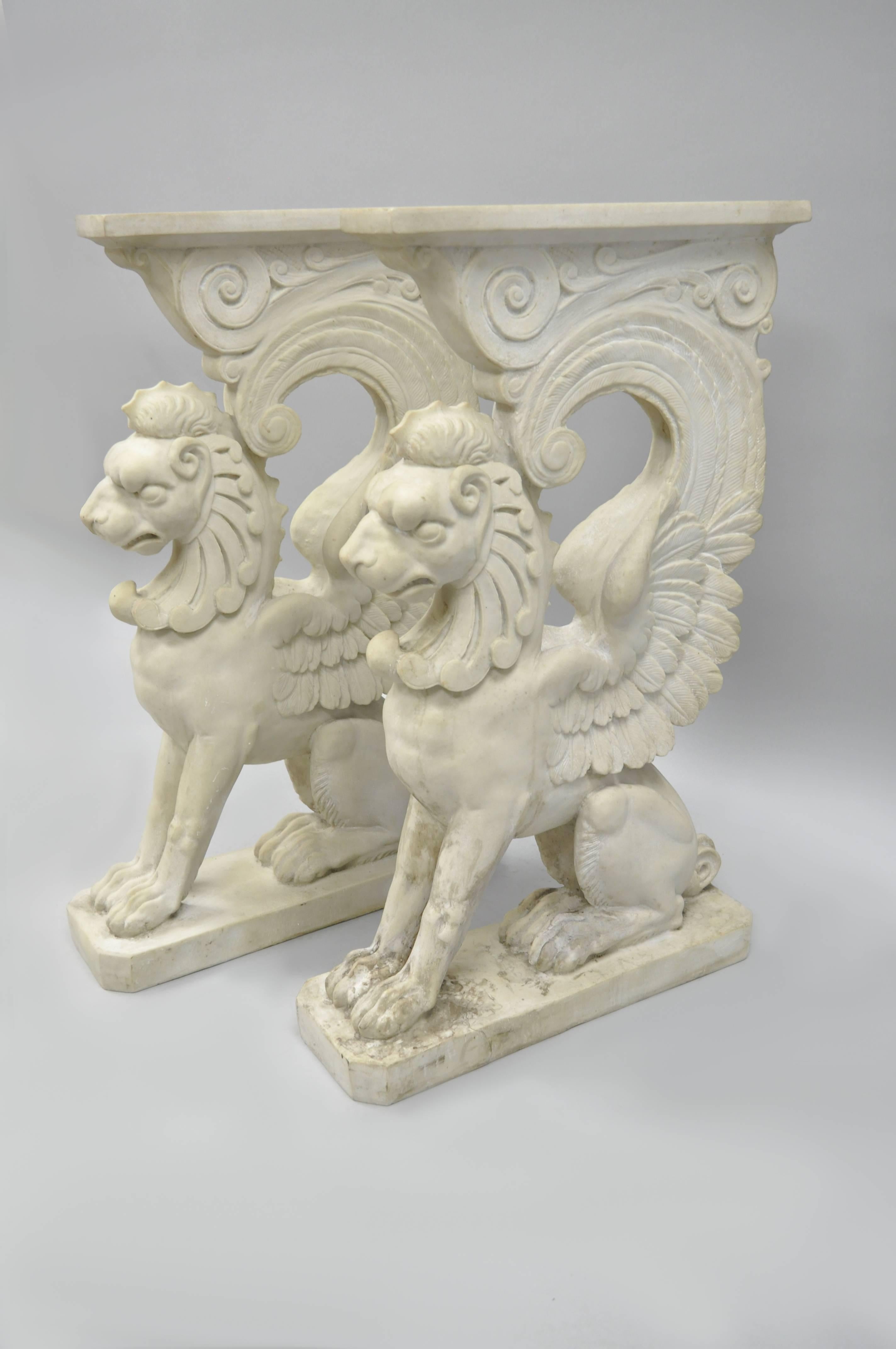 Italian Neoclassical Style Marble-Top Console Hall Table with Winged Griffins 3