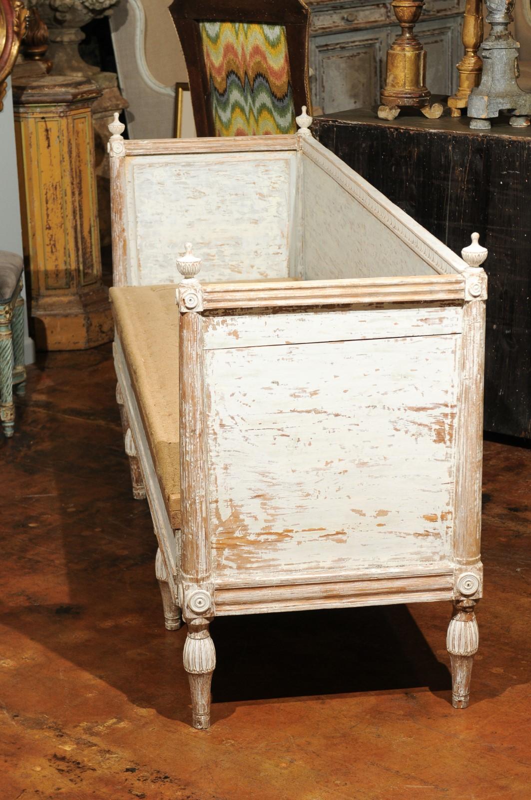 Italian Neoclassical Style Painted and Carved Wooden Bench with Hidden Storage For Sale 6
