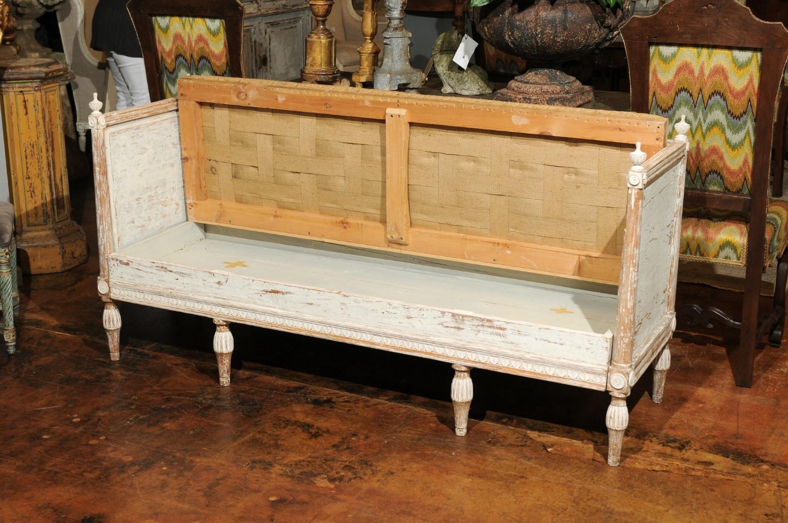 Italian Neoclassical Style Painted and Carved Wooden Bench with Hidden Storage For Sale 7