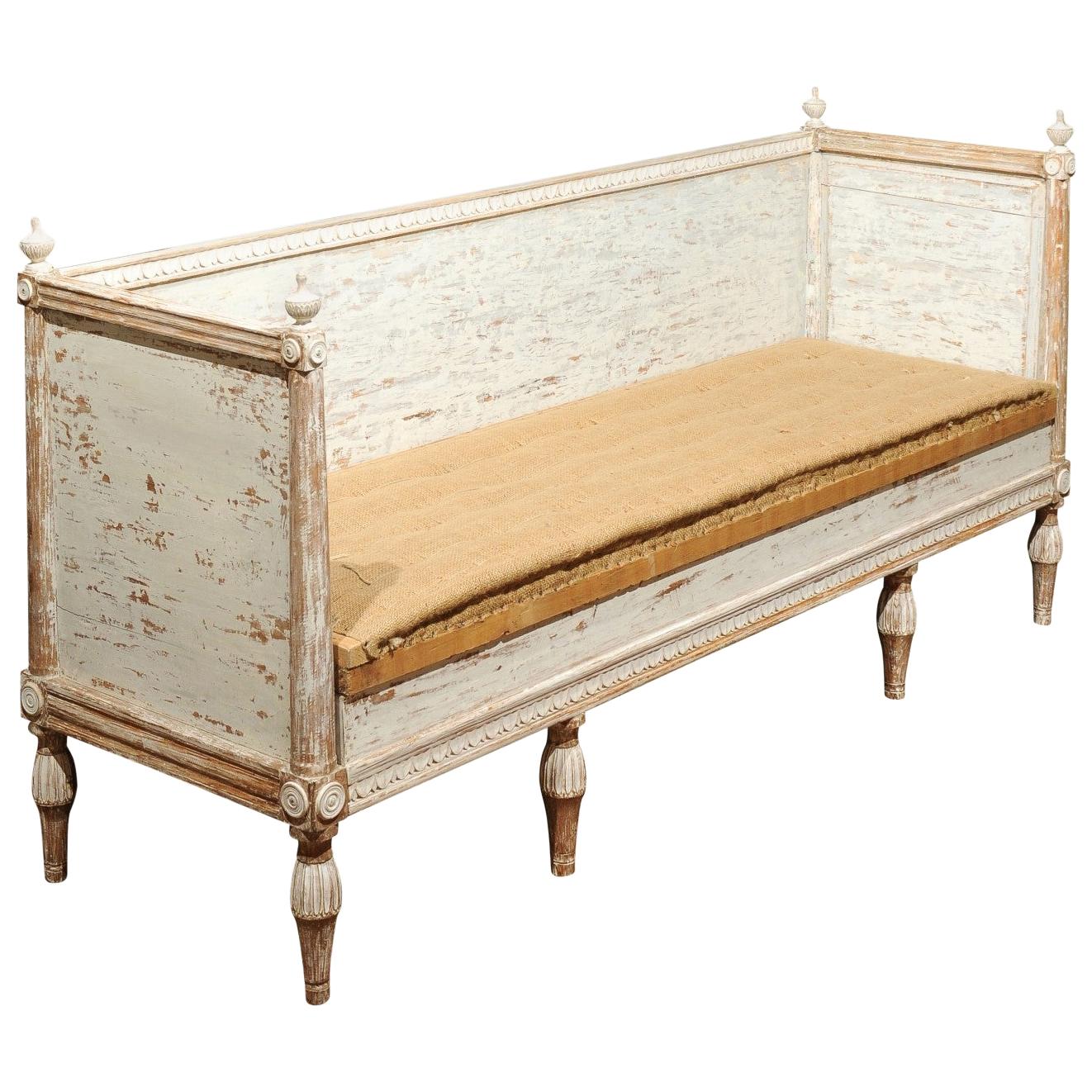 Italian Neoclassical Style Painted and Carved Wooden Bench with Hidden Storage For Sale