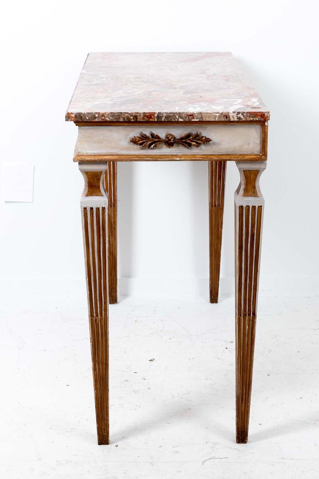 Italian Neoclassical Style Painted and Gilt Console with Marble Top For Sale 4
